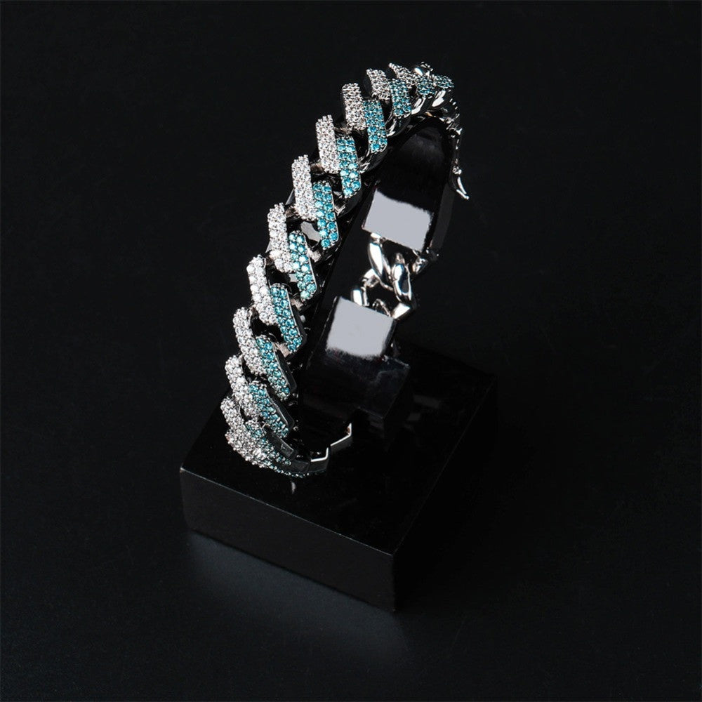 Mens Hip Hop Mint Blue Ice Two Tone Bling Street Wear Jewelry Fashion Bracelet