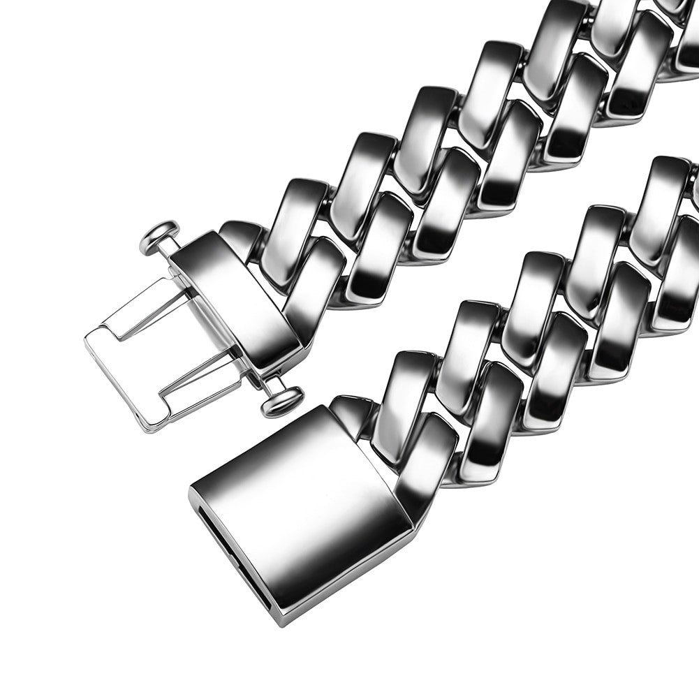 18mm White Gold Gloss Finish Miami Cuban Link Street Wear Casual Bracelet