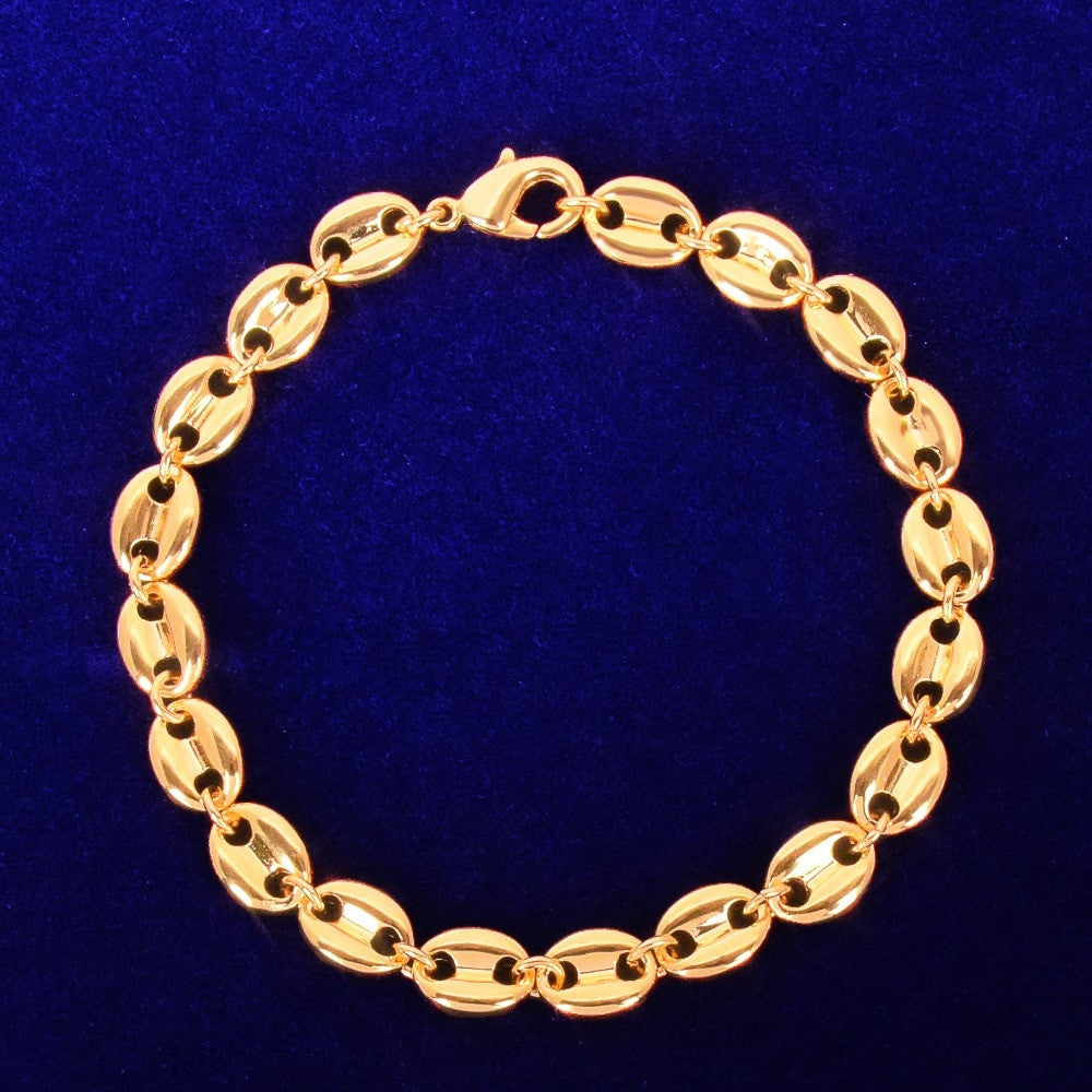 White Gold 24k Yellow Gold 7mm G-Link Coffee Bean Hip Hop Bracelet