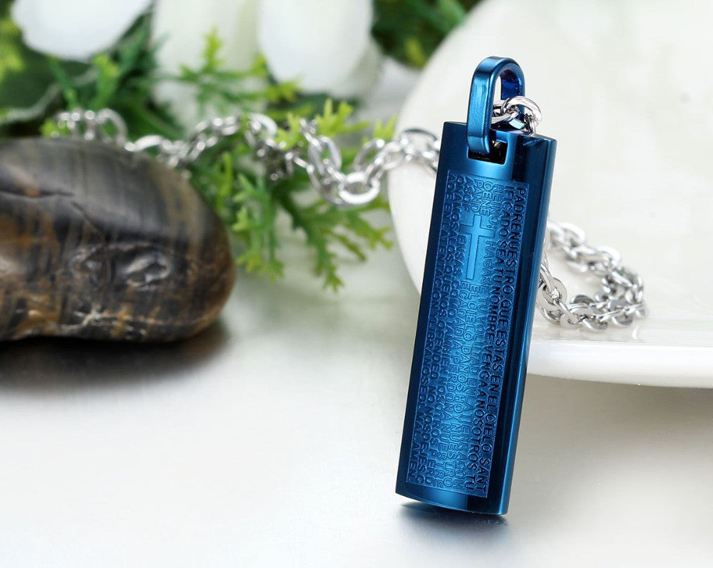 Mens Christian Jewelry Stainless Steel No Fade Spanish Prayer Pendant Chain Necklace