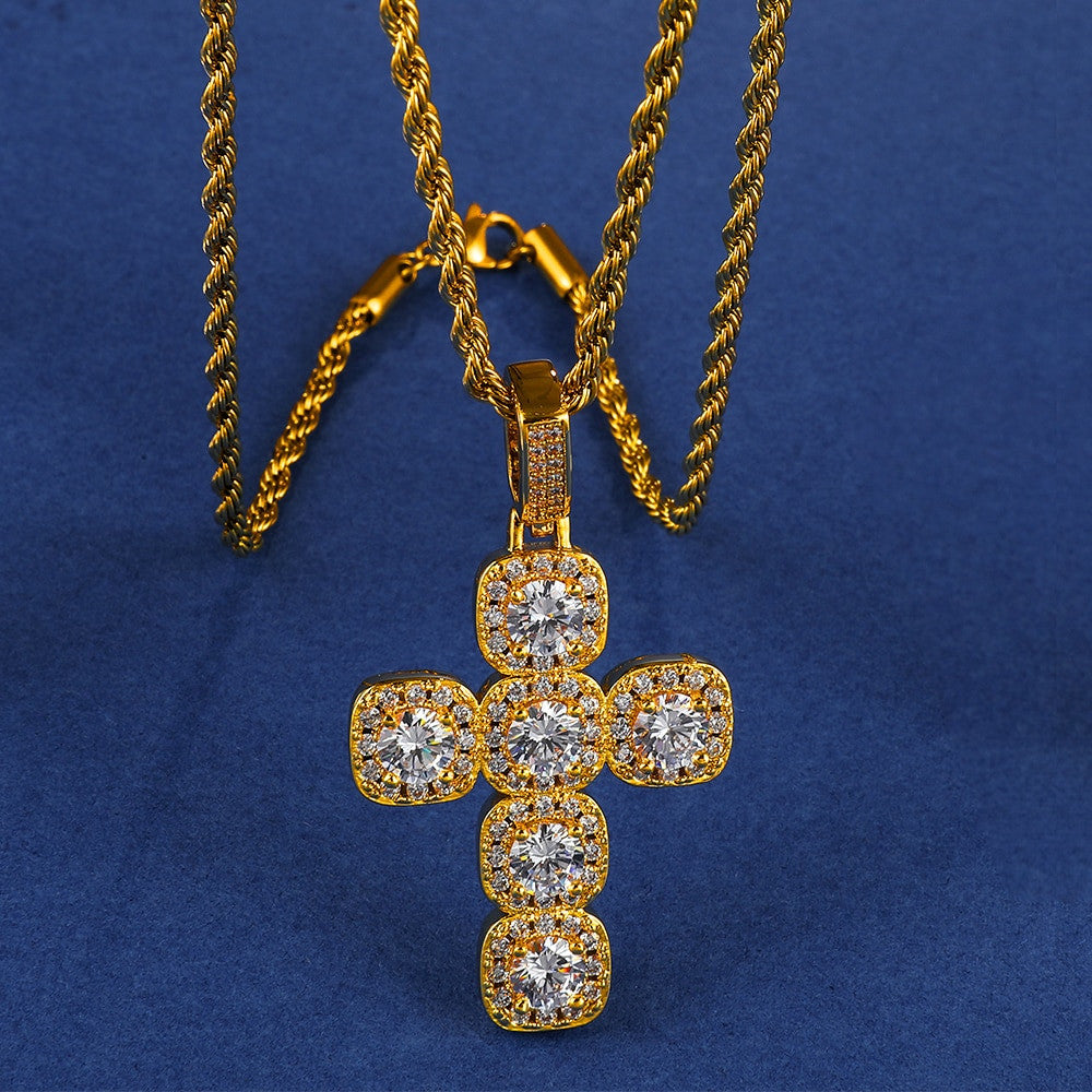 18k Gold Centerstone Butterfly Hip Hop Cross Pendant