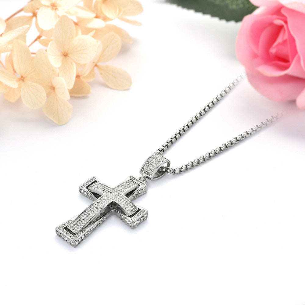 Mens 14k Gold Silver Over No Fade Stainless Steel Hip Hop Cross Bling Pendant
