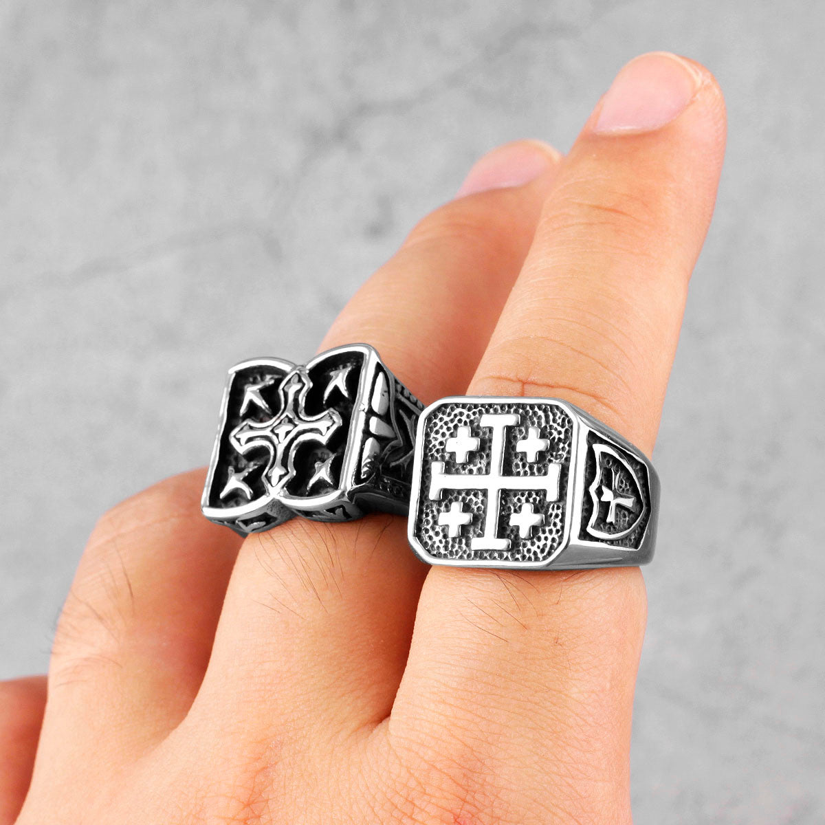 Jerusalem | No Fade Stainless Steel Spiritual Retro Protection Cross Men's Ring