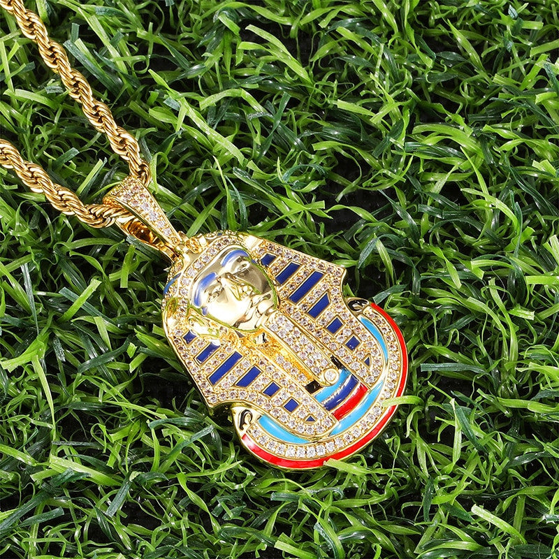 Ancient African Egyptian Pharaoh Flooded Ice Hip Hop Pendant Chain Necklace