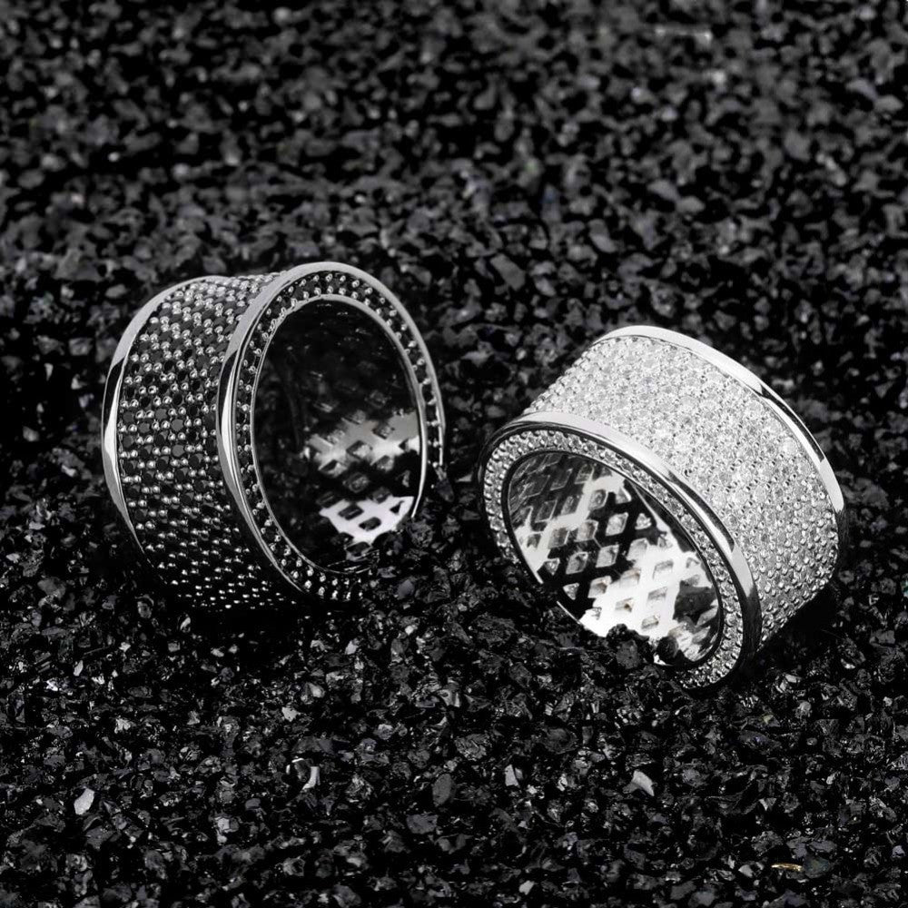 Silver Black Micro Pave Bling AAA Thick Round Hip Hop Ring
