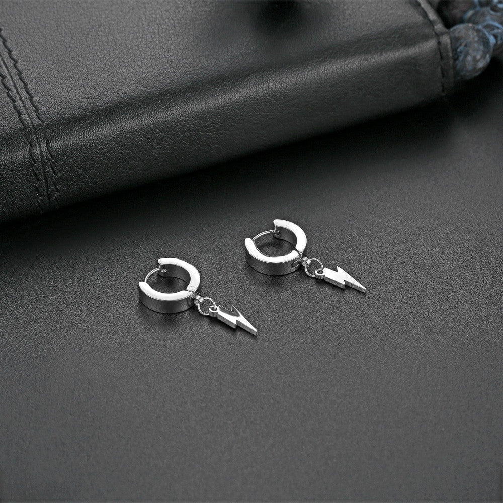 High Fashion No Fade Gold Silver Black Stainless Steel Huggie Lightning Bolt Earrings