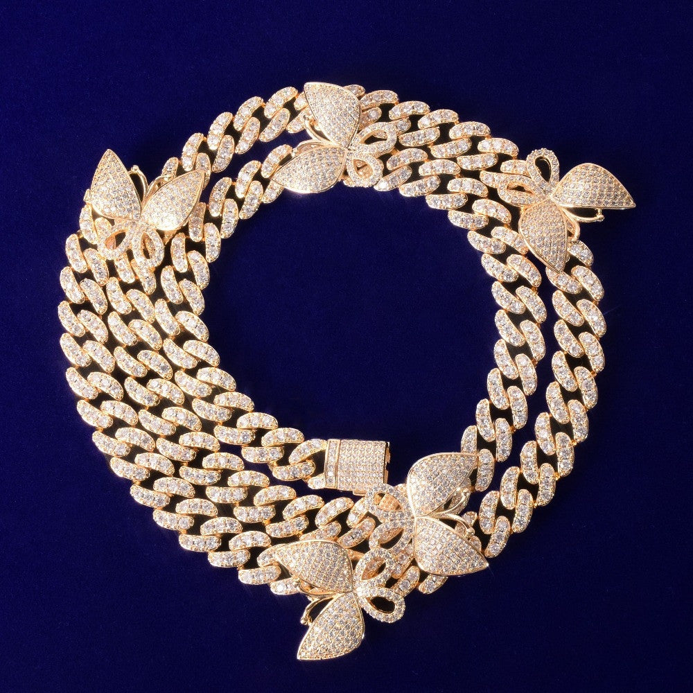 Enchanted Butterfly | Silver Rose Gold 10mm 5A VVS Zircon Monarch Bling Necklace