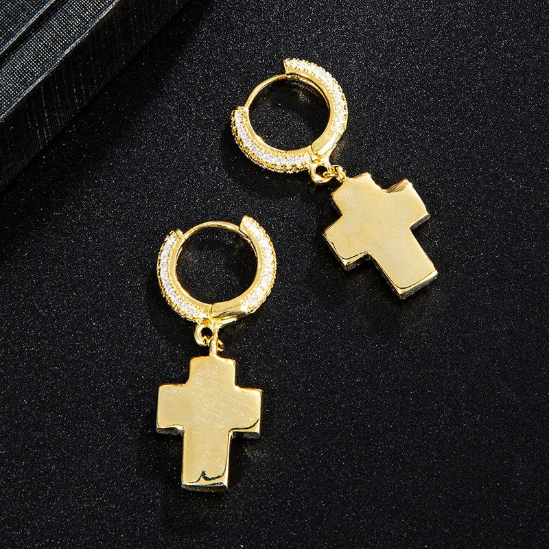 Arctic Majesty | Princess Cut Cross Drop Dangle Huggie Hip Hop Earrings