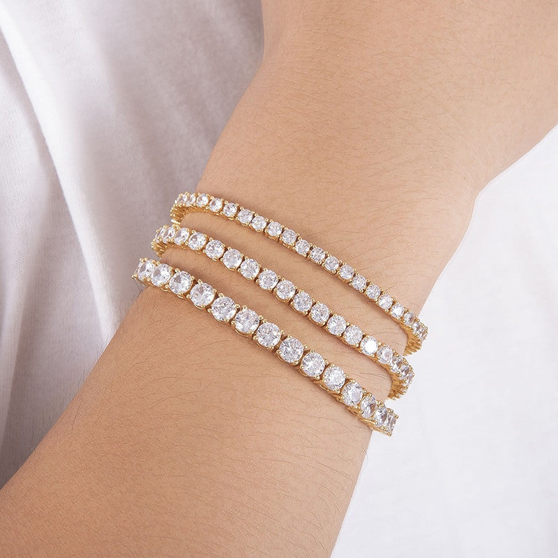 AAA 4 Prong Set Stone 18k Gold 925 Silver Box Lock Tennis Link Bracelet