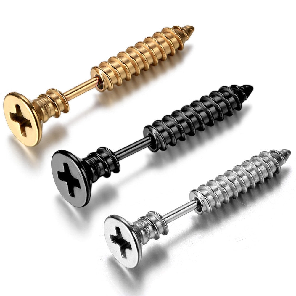 Mens Cross Screw 316L Stainless Steel Unique Phillips Screw Earrings
