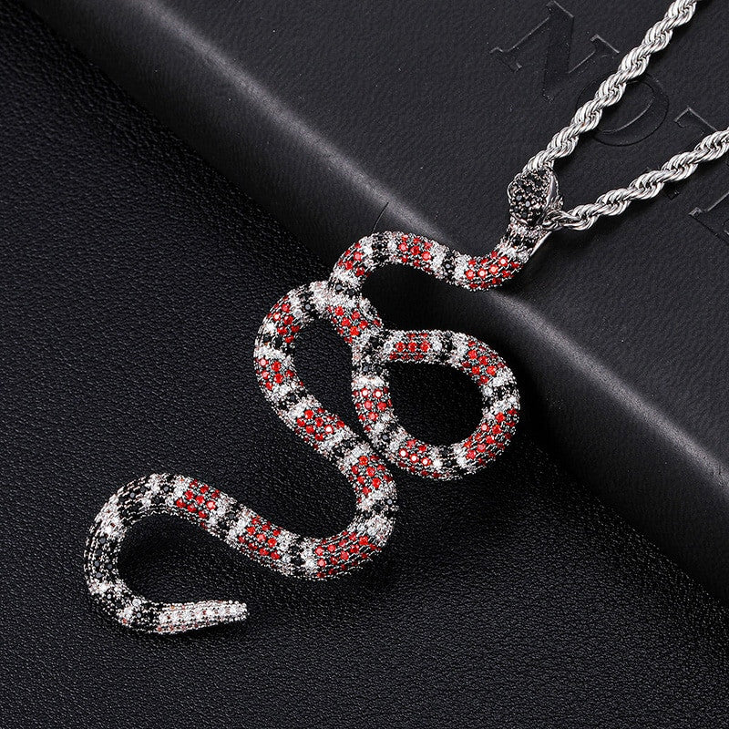 White Gold Coral Snake Serpent Pendant