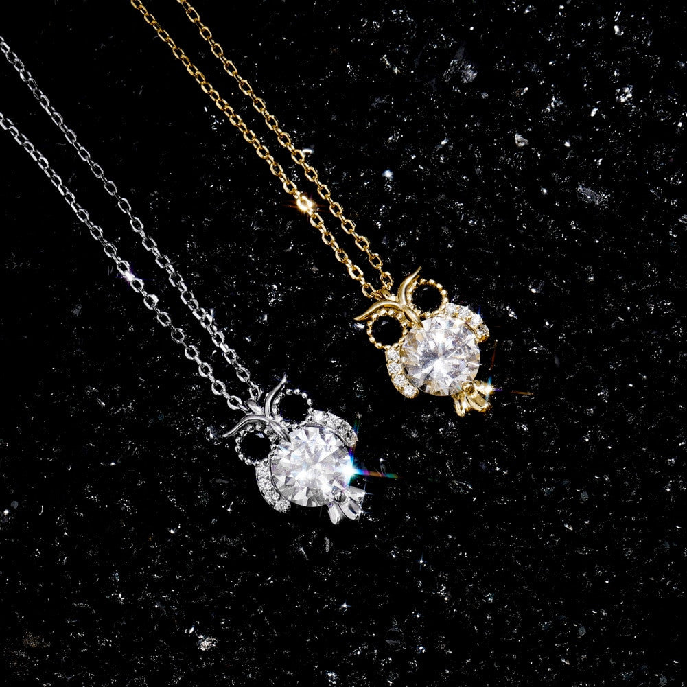 925 Solid Sterling Silver Hip Hop Fashion Glitter Owl Bling Pendant Chain Necklace