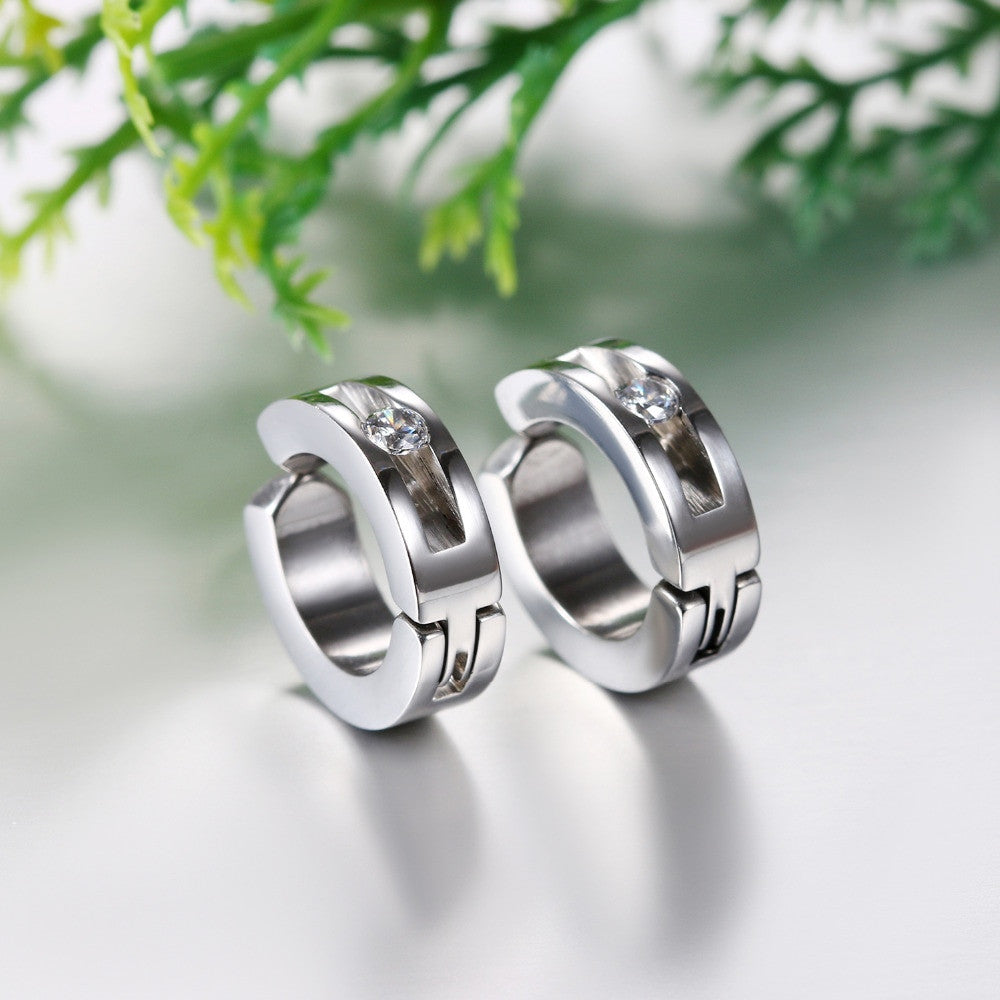 No Tarnish Stainless Steel No Piercing Clamp Huggie Hoop Bling Earrings