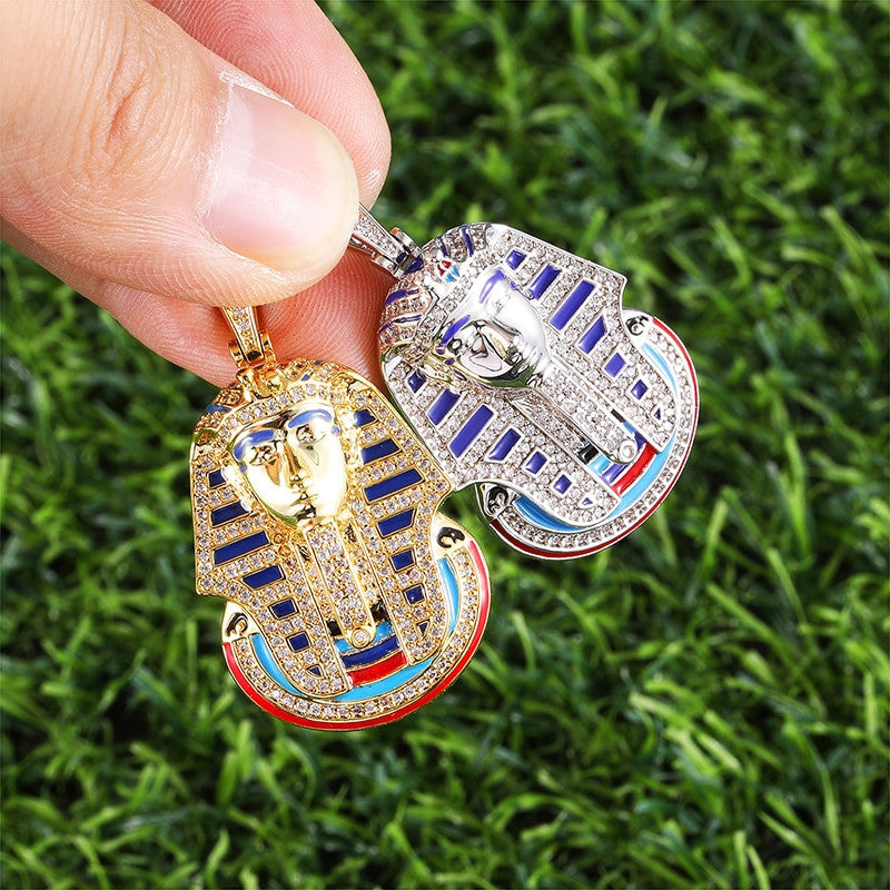 Ancient African Egyptian Pharaoh Flooded Ice Hip Hop Pendant Chain Necklace