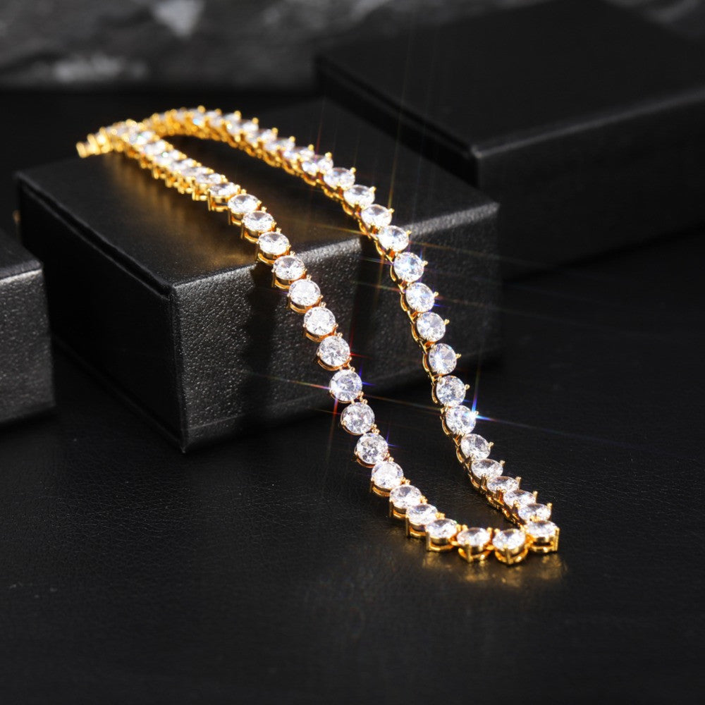 Flooded Ice AAA 3 Prong 4mm 6mm 18k Gold Silver Hip Hop Tennis Chain Necklace