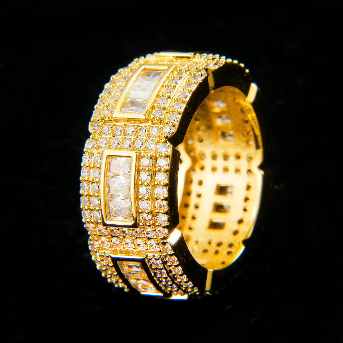 Ice King | Mens 24k 925 Silver Rose Gold Thick Baguette Blinged Out Rings