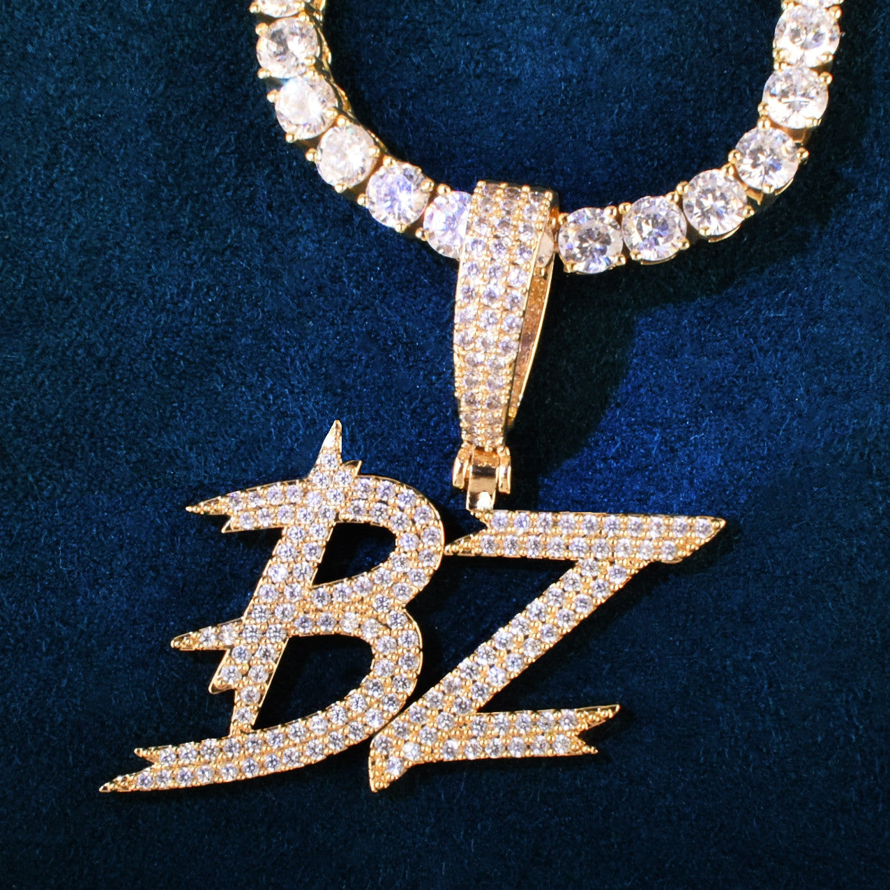 Frozen Ice 24k 925 Script Letters Initial Custom Made Hip Hop Chain Necklace