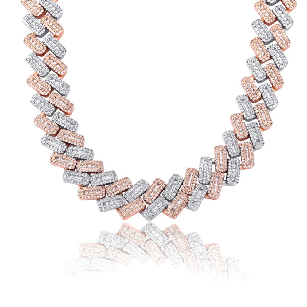 20mm Miami Cuban Link Baguette Pave Prong Set Box Clasp Hip Hop Chain Necklace