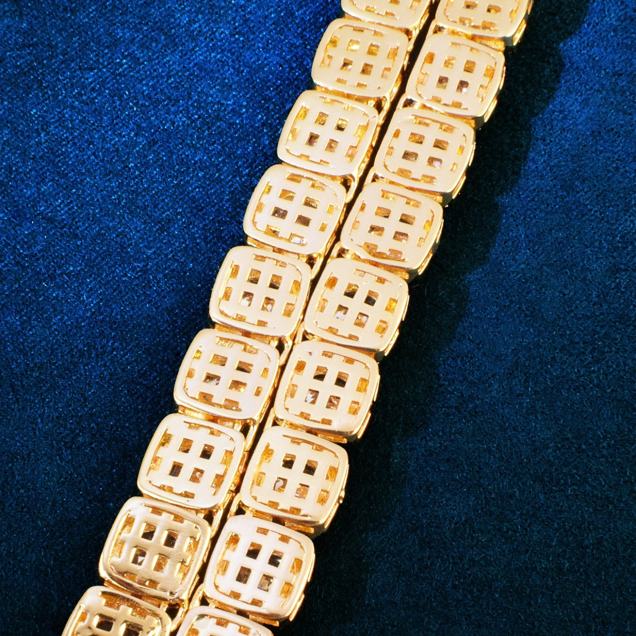 18k Gold Silver Rose Mens 10mm Square Clustered Caged Back Hip Hop Flooded Ice Chain