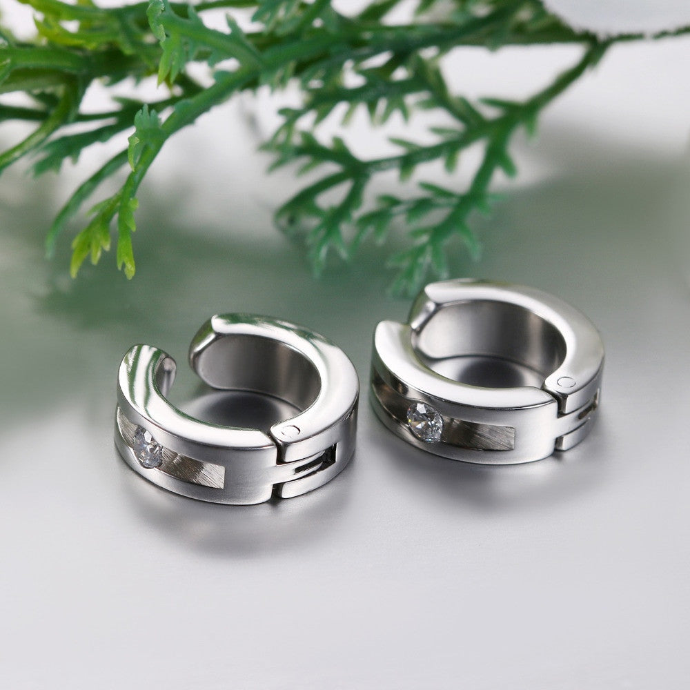 No Tarnish Stainless Steel No Piercing Clamp Huggie Hoop Bling Earrings
