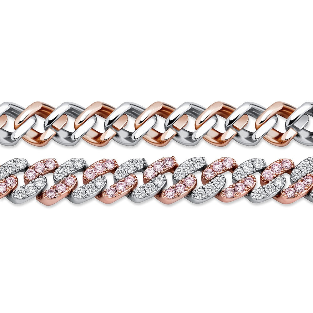 8mm Miami Cuban Link Classic Hip Hop 14k Gold 925 Silver Flooded Ice Bracelet