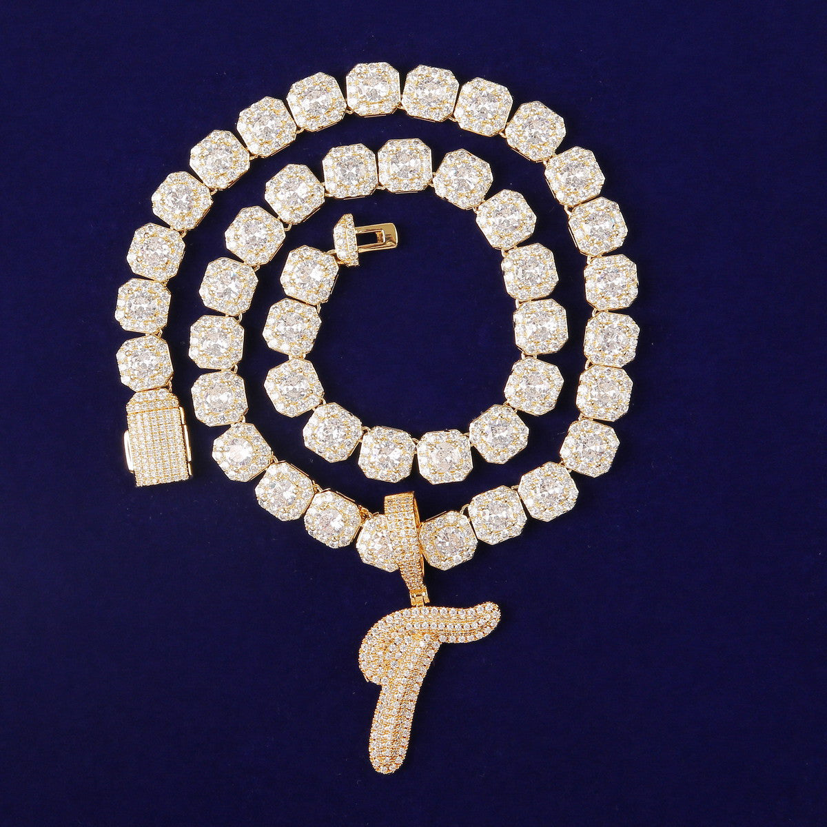 Solo Script II | Single Scripted Raised Letter Iced Blinged Out Box Link Chain Pendant