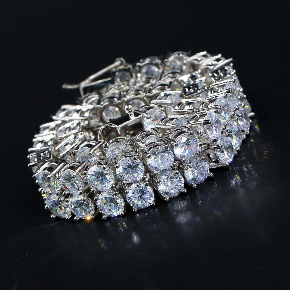 High Quality 2 Rows Of Ice AAA Stone Big Boy Tennis Bracelet 18k Gold Silver Rose Gold