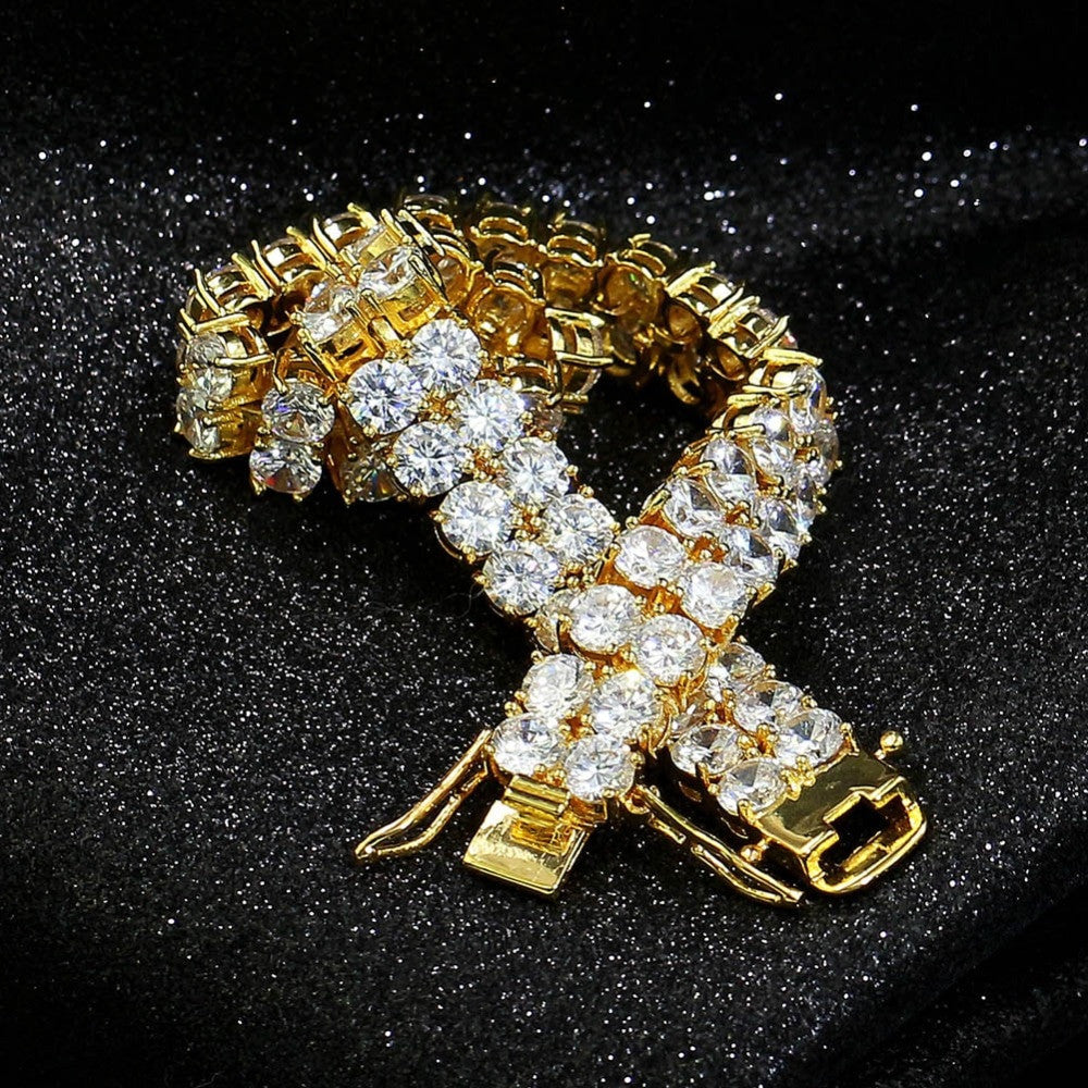 High Quality 2 Rows Of Ice AAA Stone Big Boy Tennis Bracelet 18k Gold Silver Rose Gold