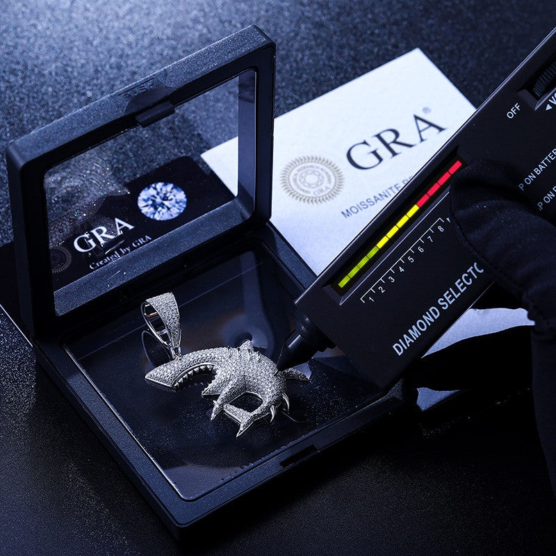 Shark Strike | Sterling Silver VVS Diamond Stones Great White Shark Iced Pendant