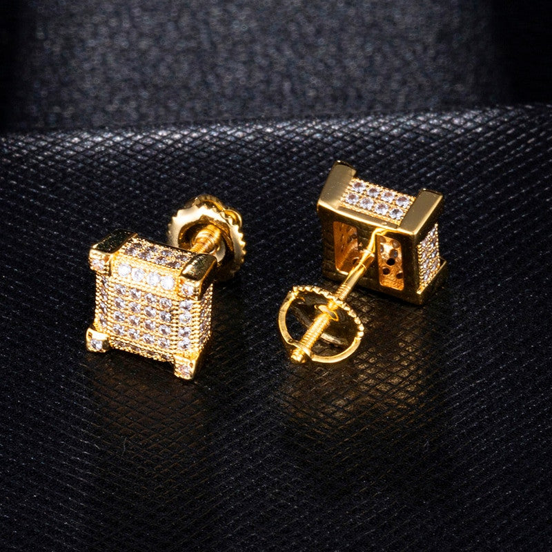 AAA Micro Pave Flooded Ice Square Cut Hip Hop Earrings