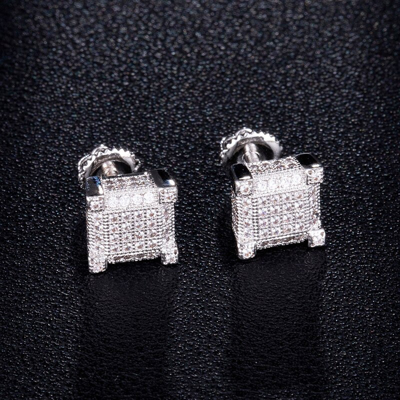 AAA Micro Pave Flooded Ice Square Cut Hip Hop Earrings