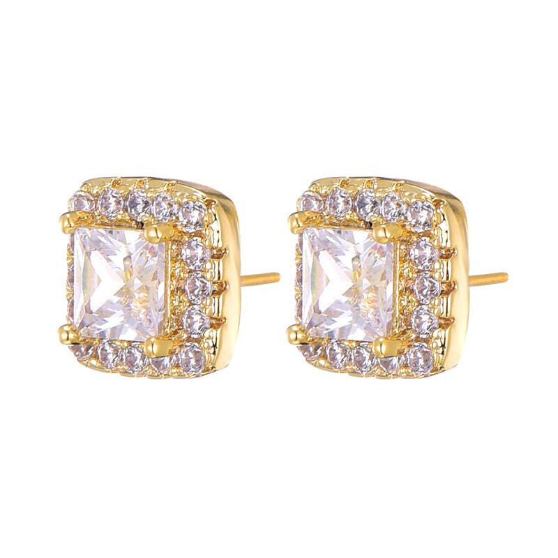 7mm Flooded Ice Square AAA Center Stone 14k Gold 925 Silver Earrings