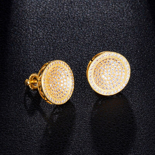 AAA Micro Pave Concave Dome Hip Hop Flooded Ice Screw Back Bling Earrings