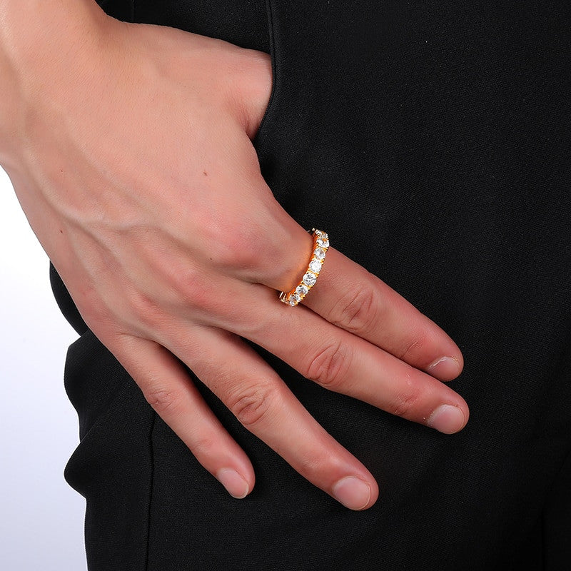 1 Row Fully Iced 14k Gold 925 Silver Hip Hop Tennis Rings