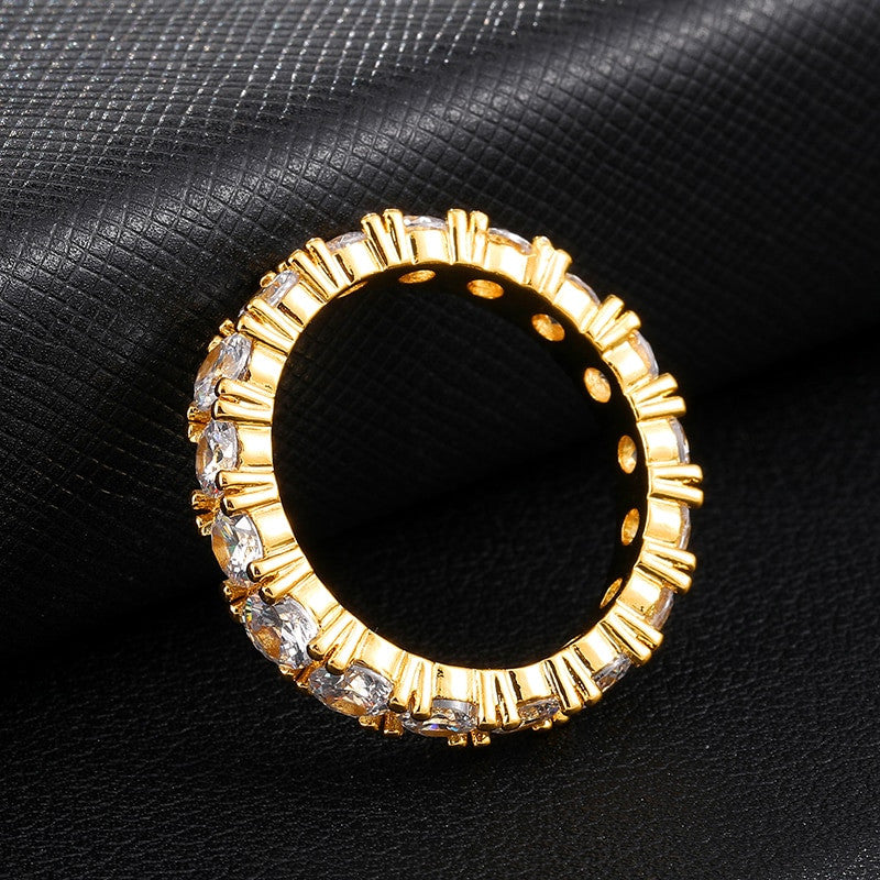 1 Row Fully Iced 14k Gold 925 Silver Hip Hop Tennis Rings