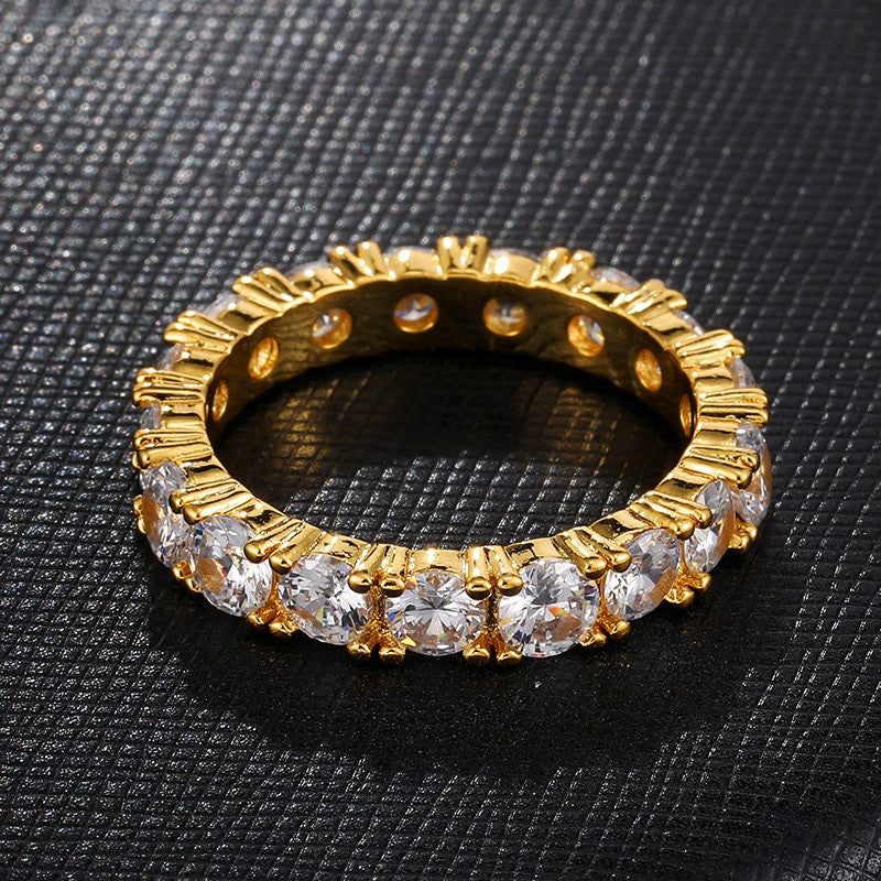 1 Row Fully Iced 14k Gold 925 Silver Hip Hop Tennis Rings