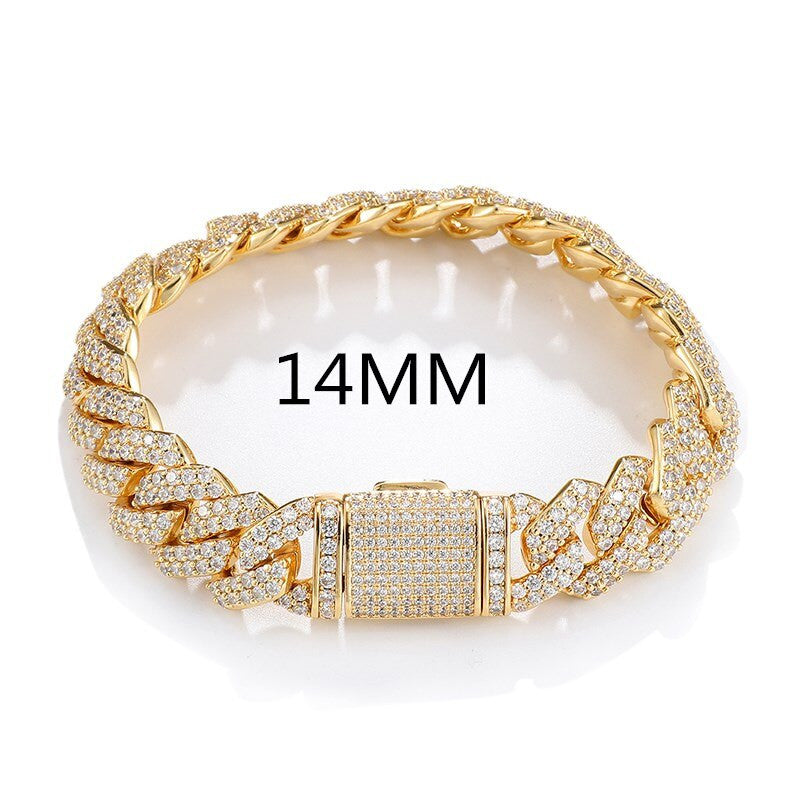 Designer Hip Hop 10MM 12MM 14MM 2 Row Cuban Link AAA Paved Set Big Boy Bracelet