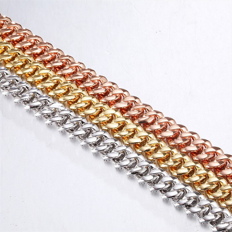 925 Silver 14k Rose Gold Hip Hop 10MM 2 Row Heavy Cuban Micro Pave Bling Box Buckle Bracelet