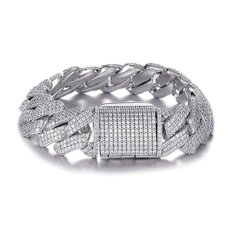 Hip Hop 19mm Close Cut Miami Cuban Link Buckle Clasp AAA Micro Pave Chain Bracelet Set