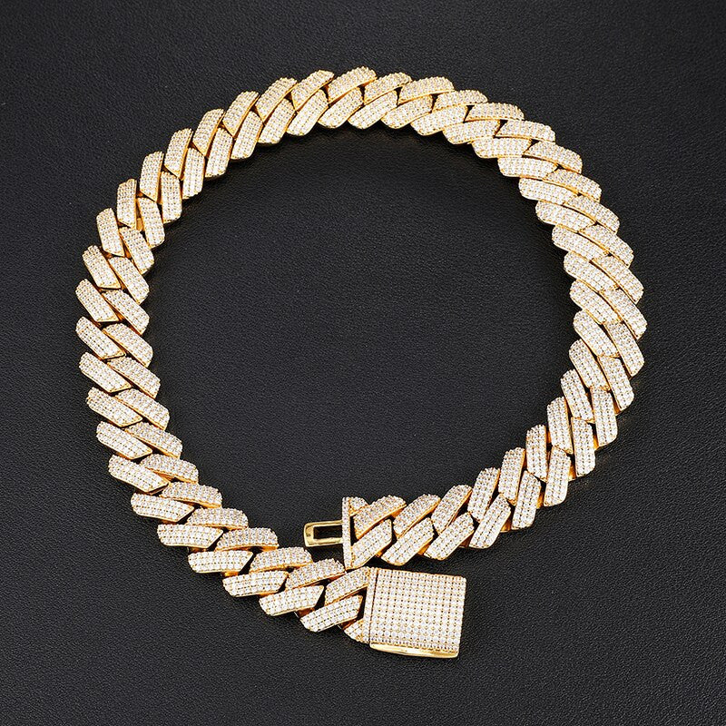 Hip Hop 19mm Close Cut Miami Cuban Link Buckle Clasp AAA Micro Pave Chain Bracelet Set
