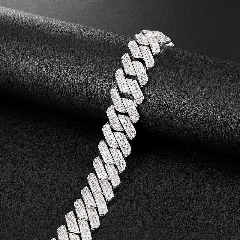 Hip Hop 19mm Close Cut Miami Cuban Link Buckle Clasp AAA Micro Pave Chain Bracelet Set