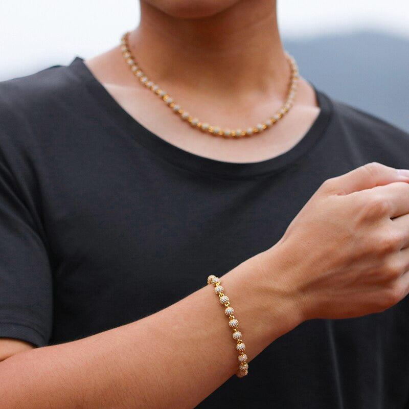 Flooded Ice 6MM Bling Round AAA+ Stone Ball Chains Necklaces Bracelet Set