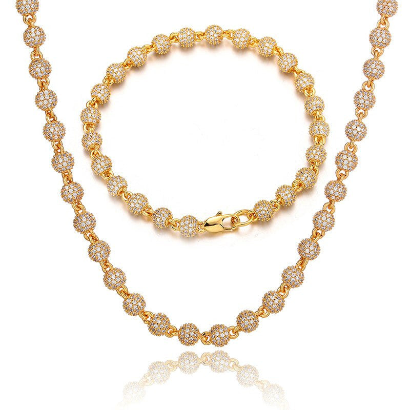 Flooded Ice 6MM Bling Round AAA+ Stone Ball Chains Necklaces Bracelet Set