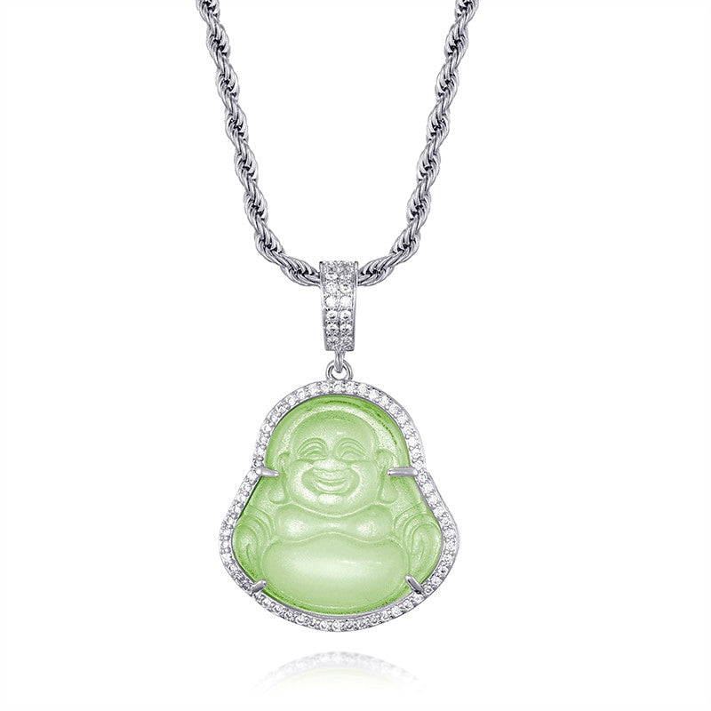 14k Gold Stainless Steel Hip Hop 8 Colors Flooded Ice Buddha Pendant Chain Necklace