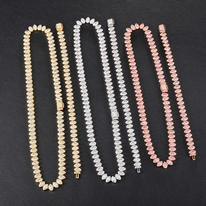 Flooded Ice Horse Eye 8mm AAA True Micro Pave Stone Bling Chain Necklace