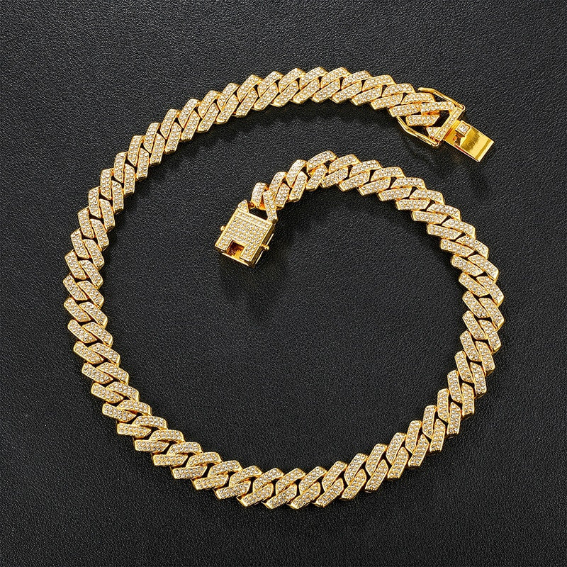 13.5mm Hip Hop Paved Set 14k Silver Rose Gold AAA Bling Miami Cuban Link Chain Necklace