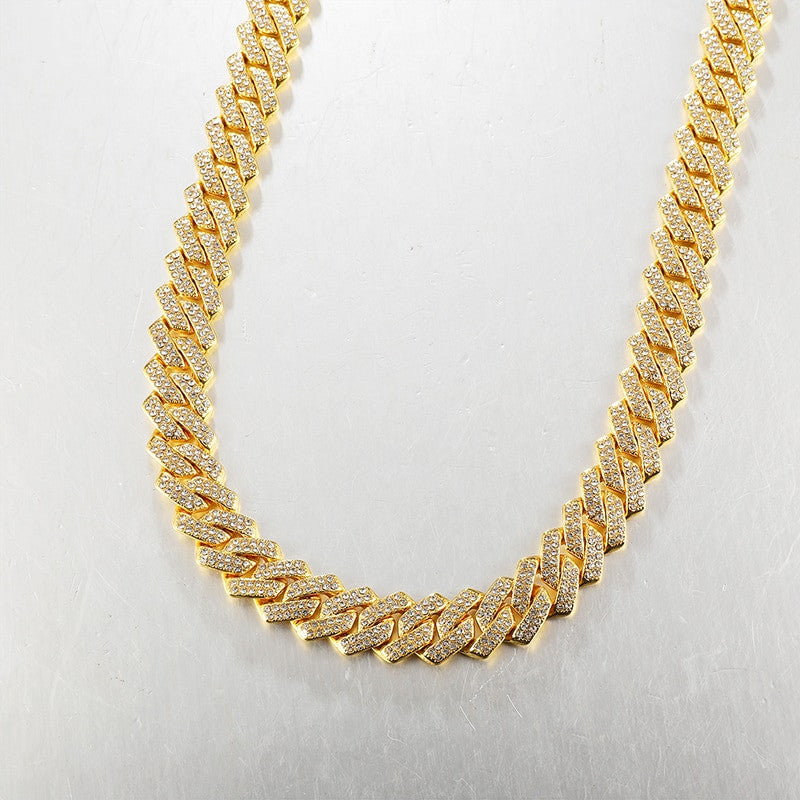 13.5mm Hip Hop Paved Set 14k Silver Rose Gold AAA Bling Miami Cuban Link Chain Necklace