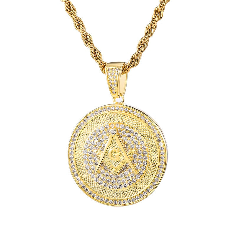 Hip Hop Flooded Ice AAA Micro Pave Stone Masonic 14k Gold Bling Pendant