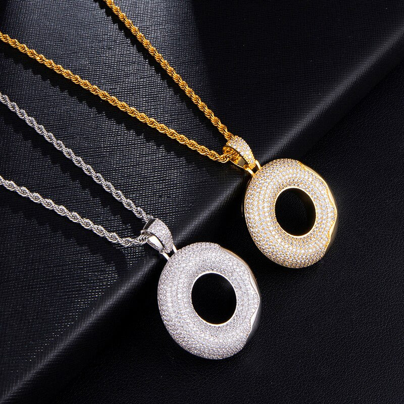 Crazy Iced 14k Gold 925 Silver Glazed Doughnut Hip Hop Pendant Chain Necklace