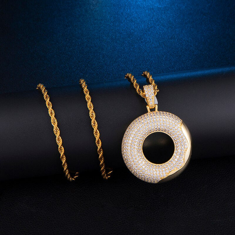 Crazy Iced 14k Gold 925 Silver Glazed Doughnut Hip Hop Pendant Chain Necklace